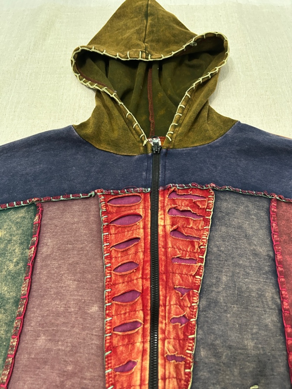 Vintage Y2K Bohemian Hoodie Patchwork Festival Witchy Elfin Embroidered - Picture 16 of 16